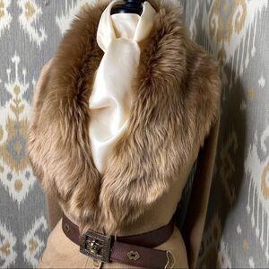 Ralph Lauren Pre Fall Collection Shearling Collar Cashmere Cardigan in Camel